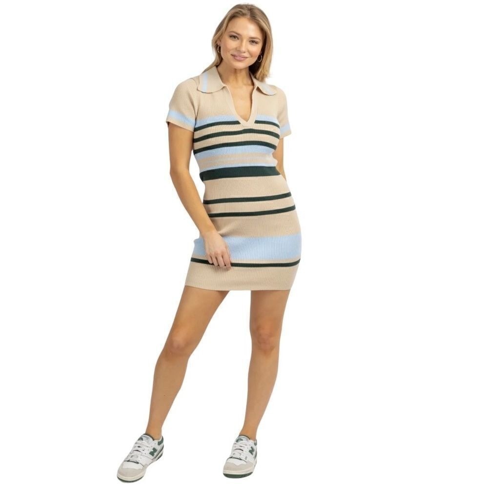 Zenobia Ribbed Knit Collared Mini Dress, small